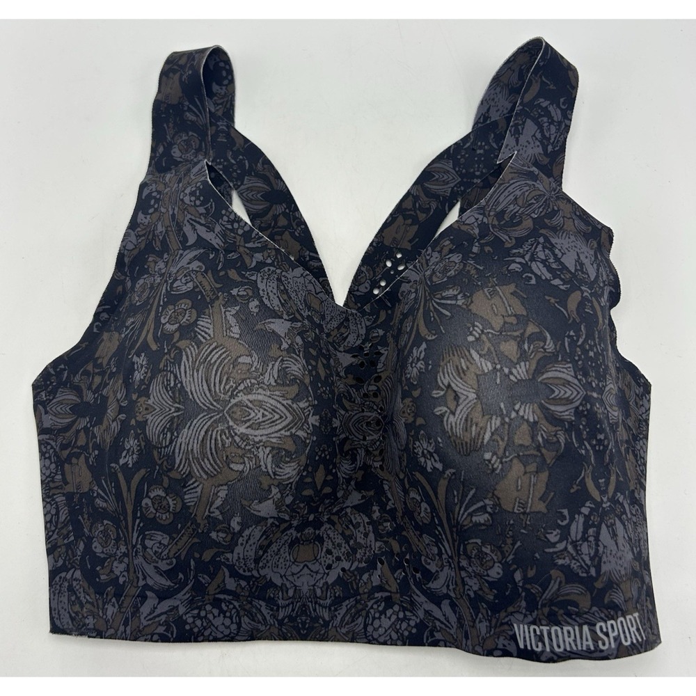 Victorias Secret Sport Bra Womens 32DD Black Gray Paisley Floral Sports Athletic
